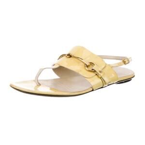 GUCCI URSULA BEGONIA Yellow PATENT HORSEBIT THONGS SANDALS EU Size EU 39.5